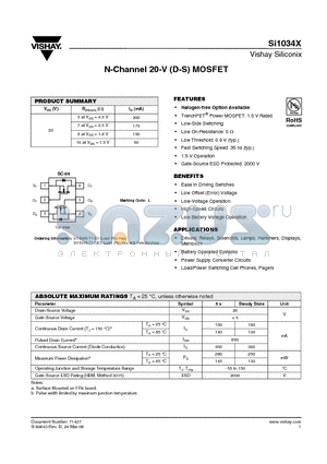 SI1034X datasheet - N-Channel 20-V (D-S) MOSFET