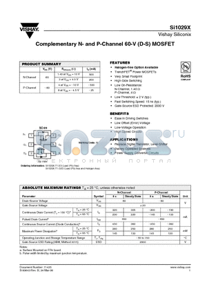 SI1029X_08 datasheet - Complementary N- and P-Channel 60-V (D-S) MOSFET