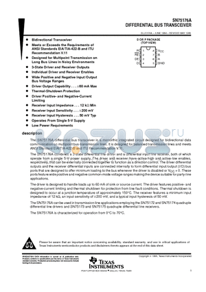 SN75176 datasheet - DIFFERENTIAL BUS TRANSCEIVER