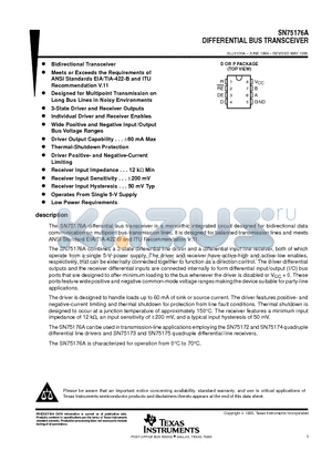 SN75176AD datasheet - DIFFERENTIAL BUS TRANSCEIVER