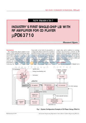 UPD63710 datasheet - INDUSTRYS FIRST SINGLE-CHIP LSI WITH RF AMPLIFIER FOR CD PLAYER