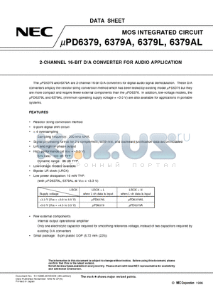 UPD6379 datasheet - 2-CHANNEL 16-BIT D/A CONVERTER FOR AUDIO APPLICATION