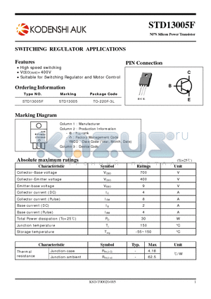 STD13005F datasheet - SWITCHING REGULATOR APPLICATIONS