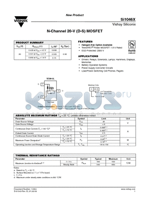 SI1046X-T1-E3 datasheet - N-Channel 20-V (D-S) MOSFET