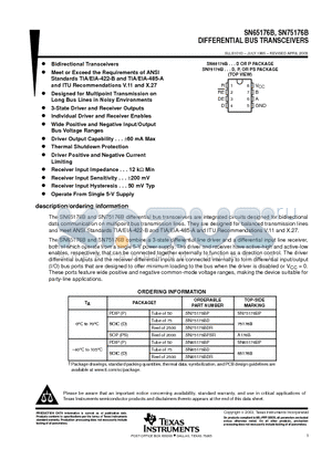 SN75176BDE4 datasheet - DIFFERENTIAL BUS TRANSCEIVERS