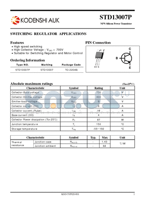 STD13007P datasheet - SWITCHING REGULATOR APPLICATIONS