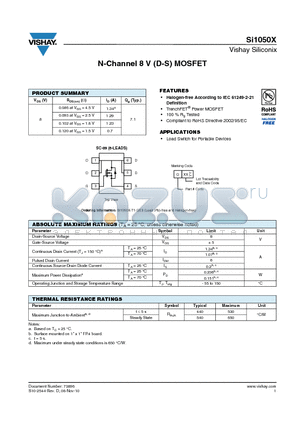 SI1050X datasheet - N-Channel 8 V (D-S) MOSFET
