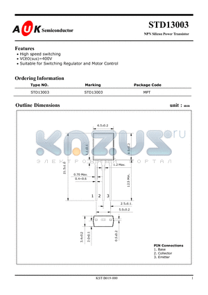 STD13003 datasheet - NPN Silicon Power Transistor