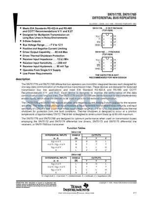 SN75178 datasheet - DIFFERENTIAL BUS REPEATERS