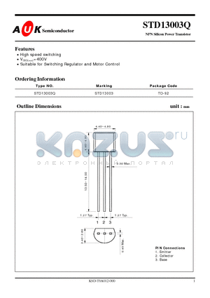 STD13003 datasheet - NPN Silicon Power Transistor