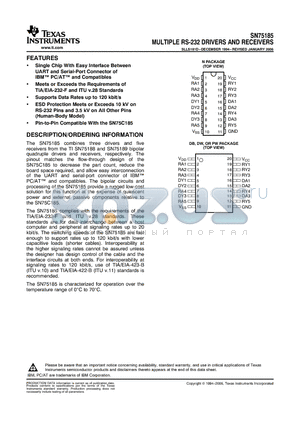 SN75185 datasheet - MULTIPLE RS-232 DRIVERS AND RECEIVERS