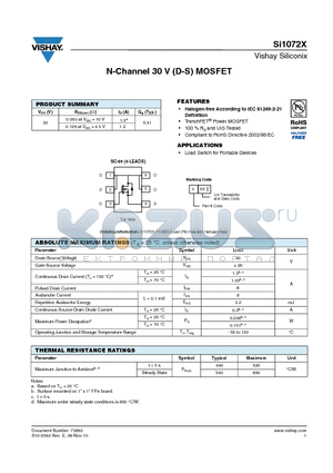 SI1072X datasheet - N-Channel 30 V (D-S) MOSFET