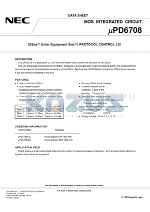 UPD6708CX datasheet - IEBusa Inter Equipment Busa PROTOCOL CONTROL LSI