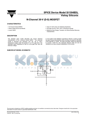 SI1304BDL datasheet - N-Channel 30-V (D-S) MOSFET