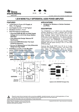 TPA6203A1DRBR datasheet - 1.25-W MONO FULLY DIFFERENTIAL AUDIO POWER AMPLIFIER