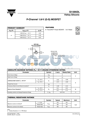 SI1305DL datasheet - P-Channel 1.8-V (G-S) MOSFET