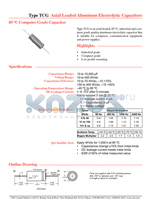 TCG101T150J1L datasheet - Axial Leaded Aluminum Electrolytic Capacitors