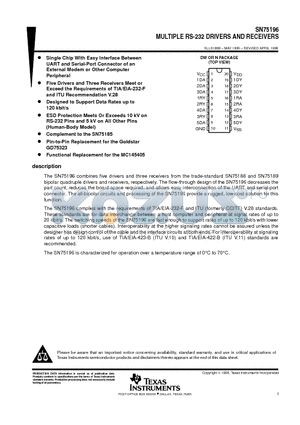 SN75196 datasheet - MULTIPLE RS-232 DRIVERS AND RECEIVERS