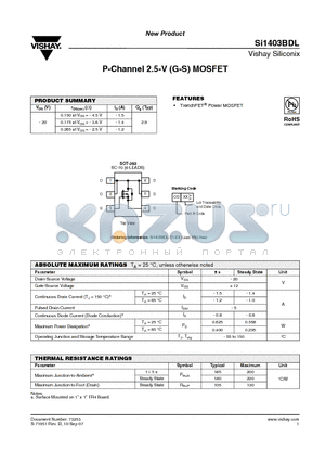 SI1403BDL-T1-E3 datasheet - P-Channel 2.5-V (G-S) MOSFET