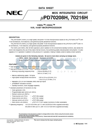 UPD70208HGF-20-3B9 datasheet - V40HLTM, V50HLTM 16/8, 16-BIT MICROPROCESSOR