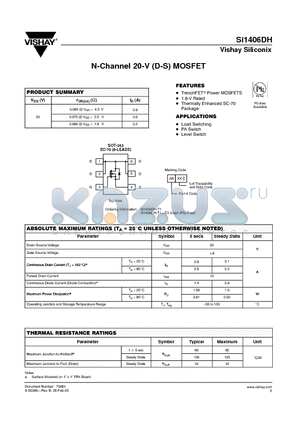 SI1406DH datasheet - N-Channel 20-V (D-S) MOSFET
