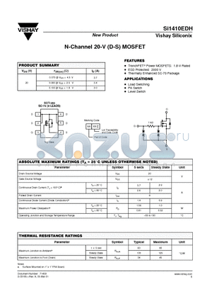 SI1410EDH_08 datasheet - N-Channel 20-V (D-S) MOSFET