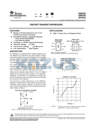 SN75240P datasheet - USB PORT TRANSIENT SUPPERSSORS