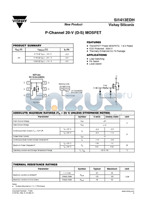 SI1413EDH_08 datasheet - P-Channel 20-V (D-S) MOSFET