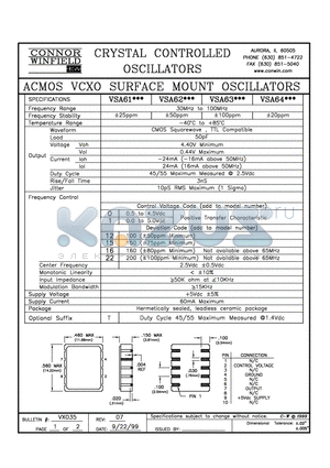 VSA61112 datasheet - ACMOS VCXO SURFACE MOUNT OSCILLATORS