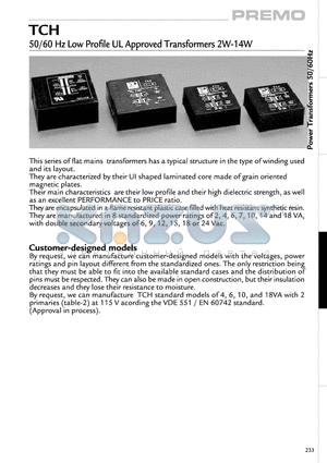 TCH-10-9 datasheet - 50/60 Hz Low Profile UL Approved Transformers 2W-14W