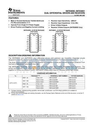 SN7534050NSRG4 datasheet - DUAL DIFFERENTIAL DRIVERS AND RECEIVERS