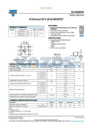 SI1443EDH datasheet - P-Channel 30 V (D-S) MOSFET