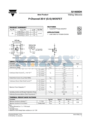 SI1469DH datasheet - P-Channel 20-V (G-S) MOSFET