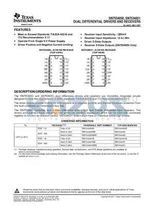 SN7534051NSRG4 datasheet - DUAL DIFFERENTIAL DRIVERS AND RECEIVERS