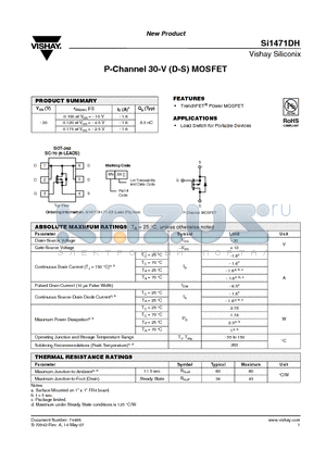 SI1471DH-T1-E3 datasheet - P-Channel 30-V (D-S) MOSFET