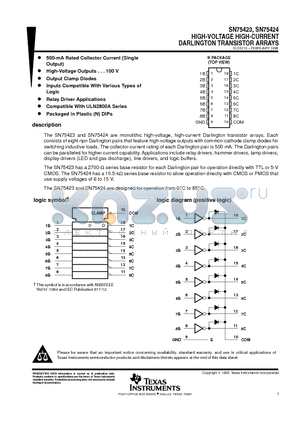 2x sn75424n High-Voltage high-current Darlington Transistor Array dip18 Ti