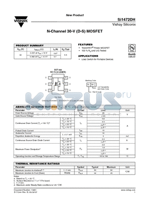 SI1472DH datasheet - N-Channel 30-V (D-S) MOSFET