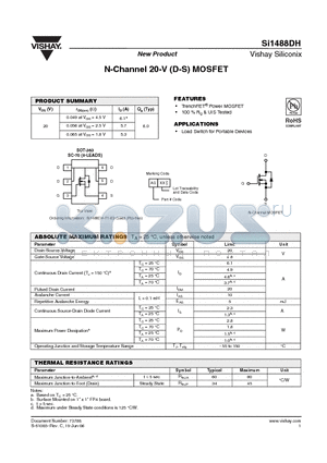 SI1488DH-T1-E3 datasheet - N-Channel 20-V (D-S) MOSFET