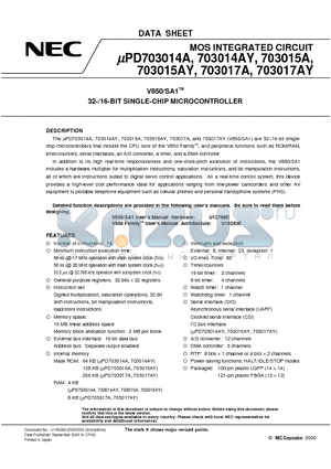 UPD703015AYGC datasheet - V850/SA1TM 32-/16-BIT SINGLE-CHIP MICROCONTROLLER