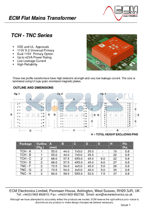 TCH-A4-15 datasheet - Flat Mains Transformer