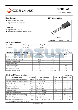 STD1862L datasheet - NPN Silicon Transistor