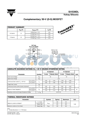 SI1539DL datasheet - Complementary 30-V (D-S) MOSFET