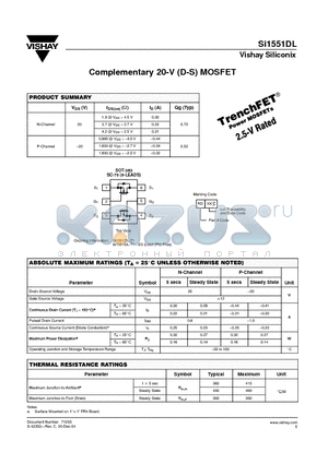 SI1551DL-T1 datasheet - Complementary 20-V (D-S) MOSFET