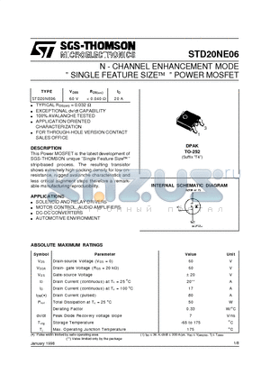 STD20NE06 datasheet - N - CHANNEL ENHANCEMENT MODE  SINGLE FEATURE SIZE  POWER MOSFET