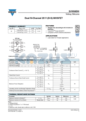 SI1958DH datasheet - Dual N-Channel 20 V (D-S) MOSFET