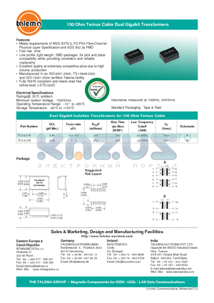 TCJ-5.5-A datasheet - 150 Ohm Twinax Cable Dual Gigabit Transformers