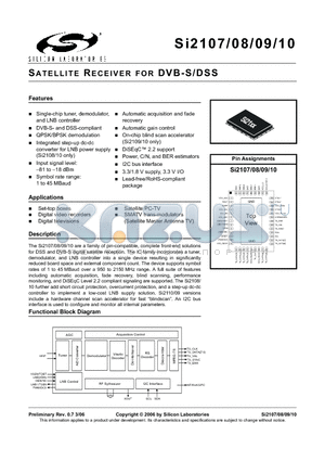 SI2109 datasheet - SATELLITE RECEIVER FOR DVB-S/DSS