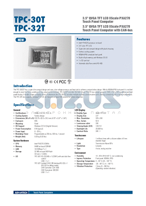 TPC-32T-E2AE datasheet - 3.5 QVGA TFT LCD XScale PXA270 Touch Panel Computer