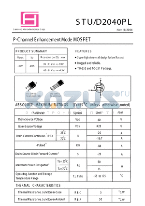 STD2040PL datasheet - P-Channel E nhancement Mode MOSFET