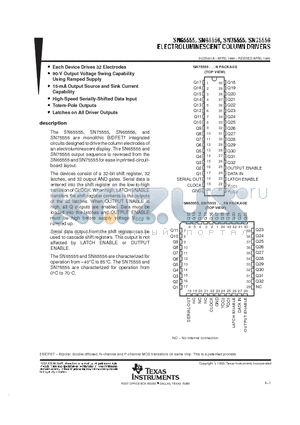 SN75556 datasheet - ELECTROLUMINESCENT COLUMIN DRIVERS
